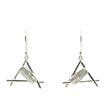 View of Freshwater Pearl Dangle Earrings - Biwa Pearl Bezel Set in 925 Sterling Silver Open Stick Triangle Design