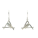 View of Freshwater Pearl Dangle Earrings - Biwa Pearl Bezel Set in 925 Sterling Silver Open Stick Triangle Design