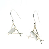 Freshwater Pearl Dangle Earrings - Biwa Pearl Bezel Set in 925 Sterling Silver Open Stick Triangle Design