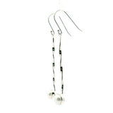 Freshwater Pearl Dangle Earrings - Round Pearl Bezel Set in 925 Sterling Silver at End of 2" Silver Twisted Rod