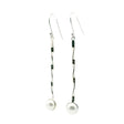 View of Freshwater Pearl Dangle Earrings - Round Pearl Bezel Set in 925 Sterling Silver at End of 2\" Silver Twisted Rod