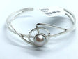 View of Freshwater Pearl Cuff - Round Pearl with Pink Hue Bezel Set in Center of 925 Sterling Silver Circle Design with Double Cuff