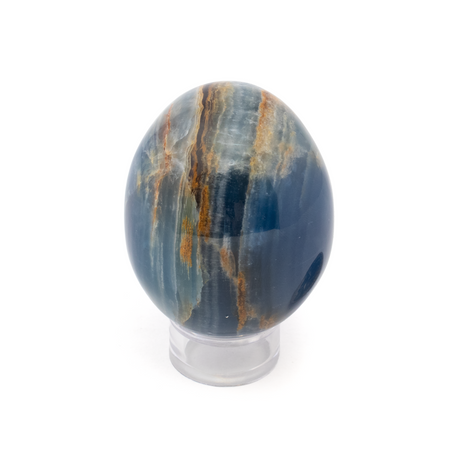 View of A+ Argentinian Blue Calcite Egg with Lucite Ring Stand