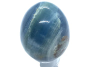 View of A+ Argentinian Blue Calcite Egg with Lucite Ring Stand
