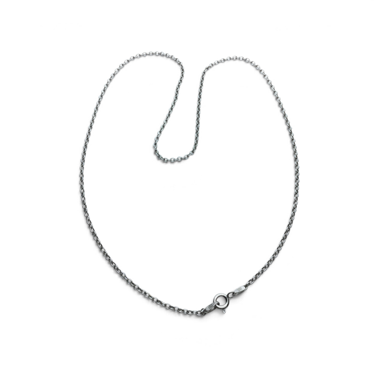 Rare Earth Gallery 20-inch rhodium rolo chain necklace with a secure spring ring clasp