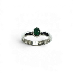 Rare Earth Gallery emerald ring featuring a faceted oval stone in a simple silver bezel setting, size 6.5.