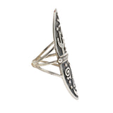 Silver Ring Size 10 - Night & Day Desert Landscape Scene with Native Tribal Eagle & Zuni Bear with Tri-band Top