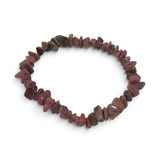 Rare Earth Gallery rhodonite chip bracelet featuring polished pink and grey gemstone fragments on an elastic band.