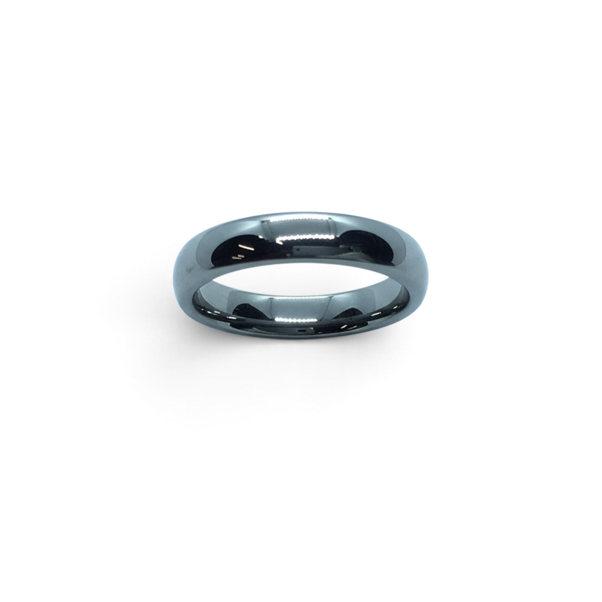 Rare Earth Gallery 4mm tungsten ring with a polished domed surface and a sleek metallic finish.