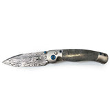 Munionalusta Meteorite Knife with Damascus Steel Blade and Blue Accents - Large