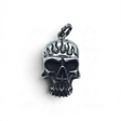 Rare Earth Gallery stainless steel skull pendant featuring a flame-inspired saw blade design on the forehead