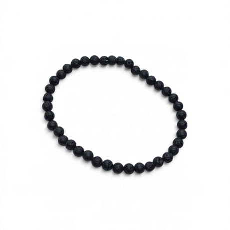 Rare Earth Gallery 4mm black lava stone bead bracelet with a textured, porous finish on a white background.