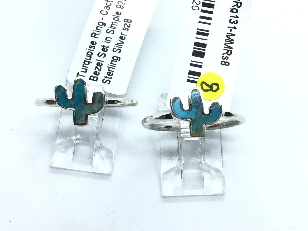 View of Turquoise Ring - Cactus Bezel Set in Simple 925 Sterling Silver sz8
