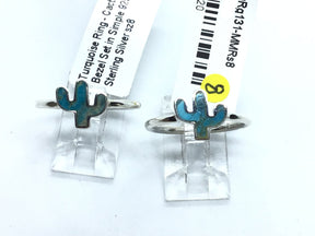 View of Turquoise Ring - Cactus Bezel Set in Simple 925 Sterling Silver sz8