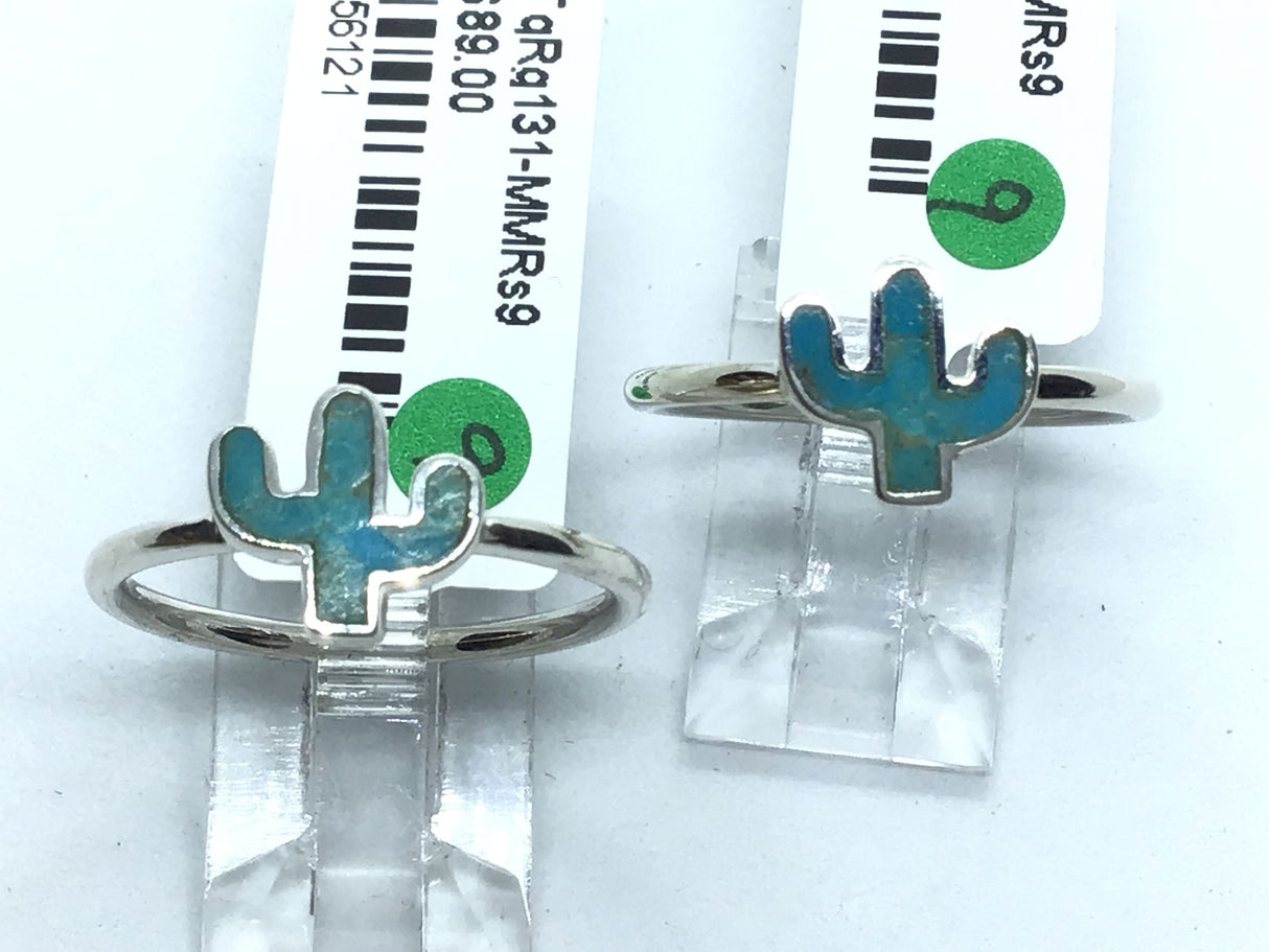 View of Turquoise Ring - Cactus Bezel Set in Simple 925 Sterling Silver sz9