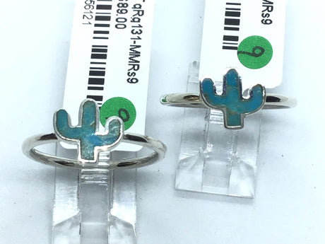View of Turquoise Ring - Cactus Bezel Set in Simple 925 Sterling Silver sz9
