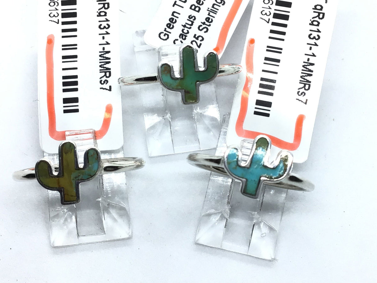 View of Green Turquoise Ring - Cactus Bezel Set in Simple 925 Sterling Silver sz7