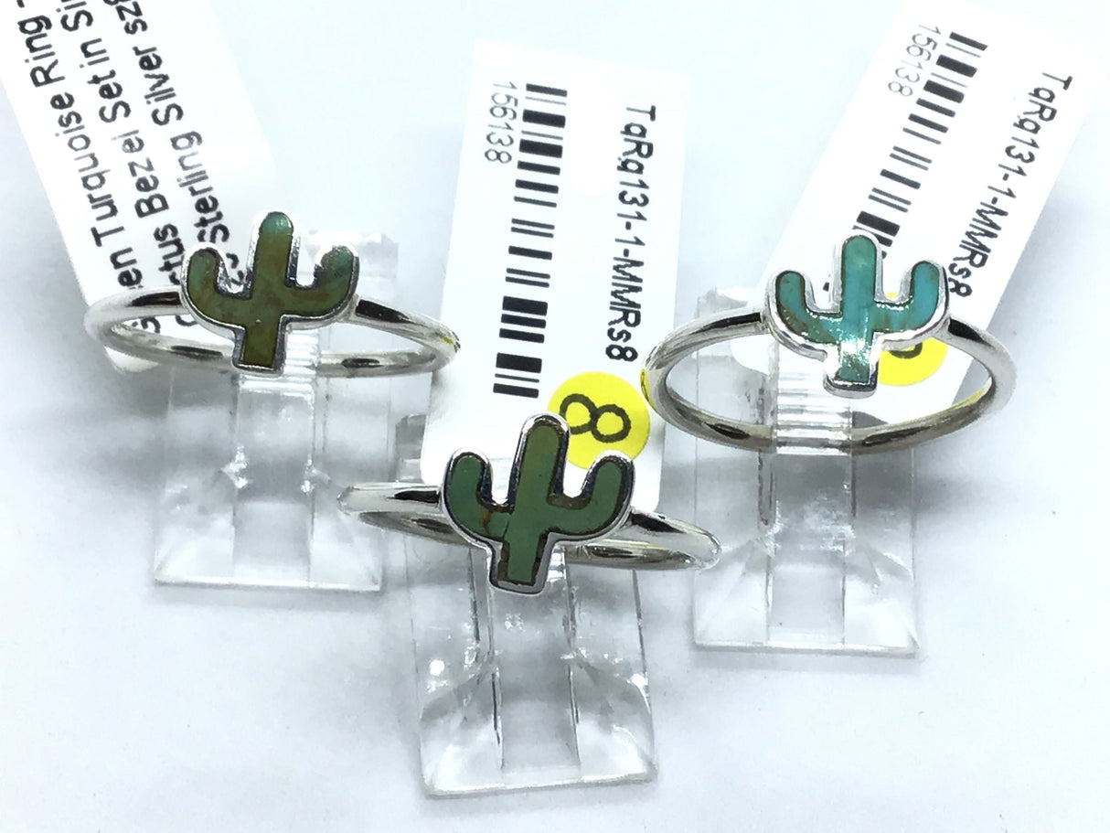View of Green Turquoise Ring - Cactus Bezel Set in Simple 925 Sterling Silver sz8