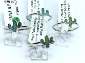 View of Green Turquoise Ring - Cactus Bezel Set in Simple 925 Sterling Silver sz9