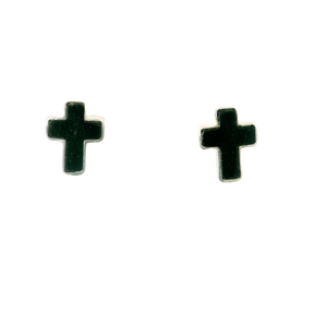 View of Black Tourmaline Cross Earrings - Bezel Set in Simple 925 Sterling Silver