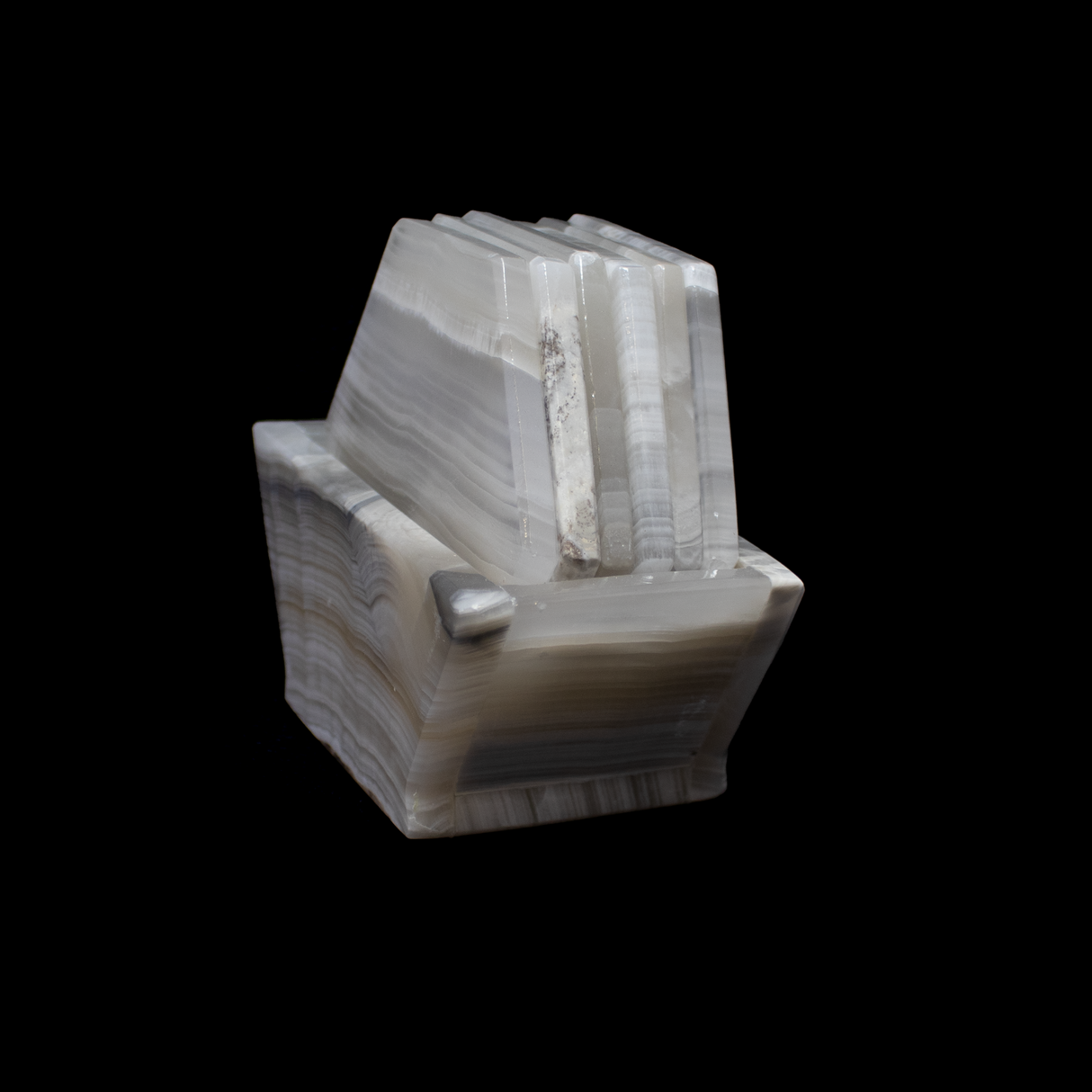Banded Pearlescent Onyx Coasters - Set of 6 with Holder - Hexagons