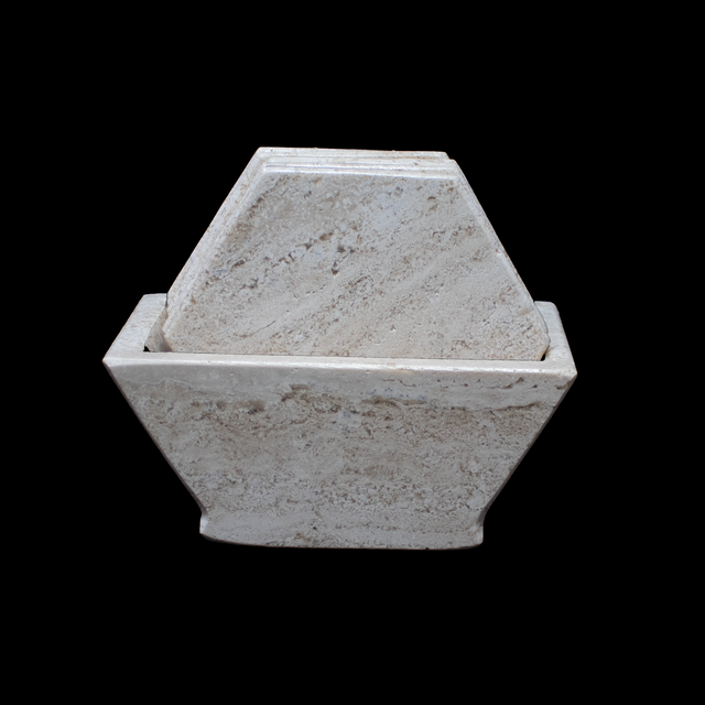 View of Beige Travertine Coasters - Set of 6 with Holder - Hexagons