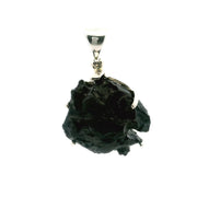 View of Billionite Tektite Pendant - Round Specimen with 2 Small Explosions on Exterior Prong Set in 925 Sterling Silver from Sumatra/Borneo