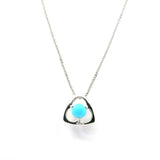 View of New Mexican Turquoise Necklace - Dainty Round Cabochon in Rounded Triangle Design Prong Set in 925 Sterling Silver with Chain
