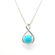 View of New Mexican Turquoise Necklace- Dainty Round Cabochon Prong Set in North\/South Infinity in 925 Sterling Silver with Chain