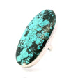 View of Tibetan Turquoise Ring - Large Oval Cabochon with Black Inclusions Bezel Set in Simple 925 Sterling Silver szAdj 2\"+