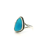 View of New Mexican Turquoise Ring - Faceted Rounded Sideways Triangle Bezel Set with Stamped Line Detail & Double Band in 925 Sterling Silver sz7