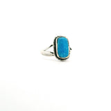 New Mexican Turquoise Ring - Rounded Rectangle Cabochon Bezel Set with Stamped Line Detail & Double Band in 925 Sterling Silver sz5