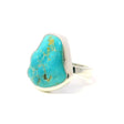 View of New Mexican Turquoise Ring - Polished Freeform  with Tan Inclusions Bezel Set in 925 Simple Sterling Silver sz8