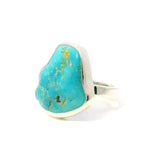 View of New Mexican Turquoise Ring - Polished Freeform  with Tan Inclusions Bezel Set in 925 Simple Sterling Silver sz8