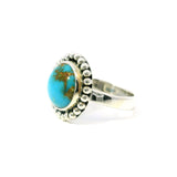 New Mexican Turquoise Ring - Round Cabochon with Tan Inclusions Bezel Set with Beaded Edge in 925 Sterling Silver sz8