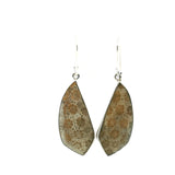 View of Fossilized Coral Dangle Earrings - Tooth Shape Cabochon Bezel Set in 925 Sterling Silver