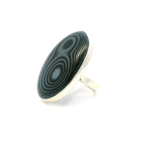 View of Psilomelane Ring - Oval Cabochon with Double Bulls-Eye Bezel Set in 925 Sterling Silver szAdj