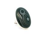 Psilomelane Ring - Oval Cabochon with Double Bulls-Eye Bezel Set in 925 Sterling Silver szAdj
