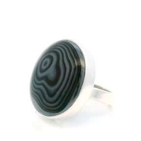 View of Psilomelane Ring - Round Cabochon Bezel Set in 925 Sterling Silver szAdj