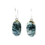 View of Pietersite Dangle Earrings - Oval Cabochon Prong Set in 925 Sterling Silver