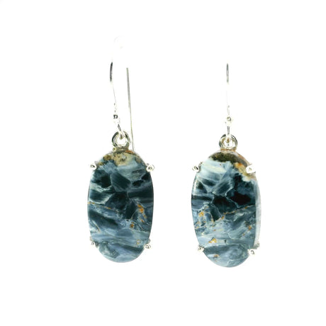 View of Pietersite Dangle Earrings - Oval Cabochon Prong Set in 925 Sterling Silver