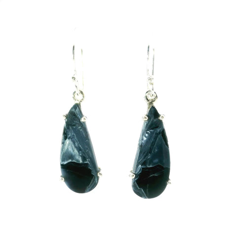 View of Pietersite Dangle Earrings - Teardrop Cabochon Prong Set in 925 Sterling Silver