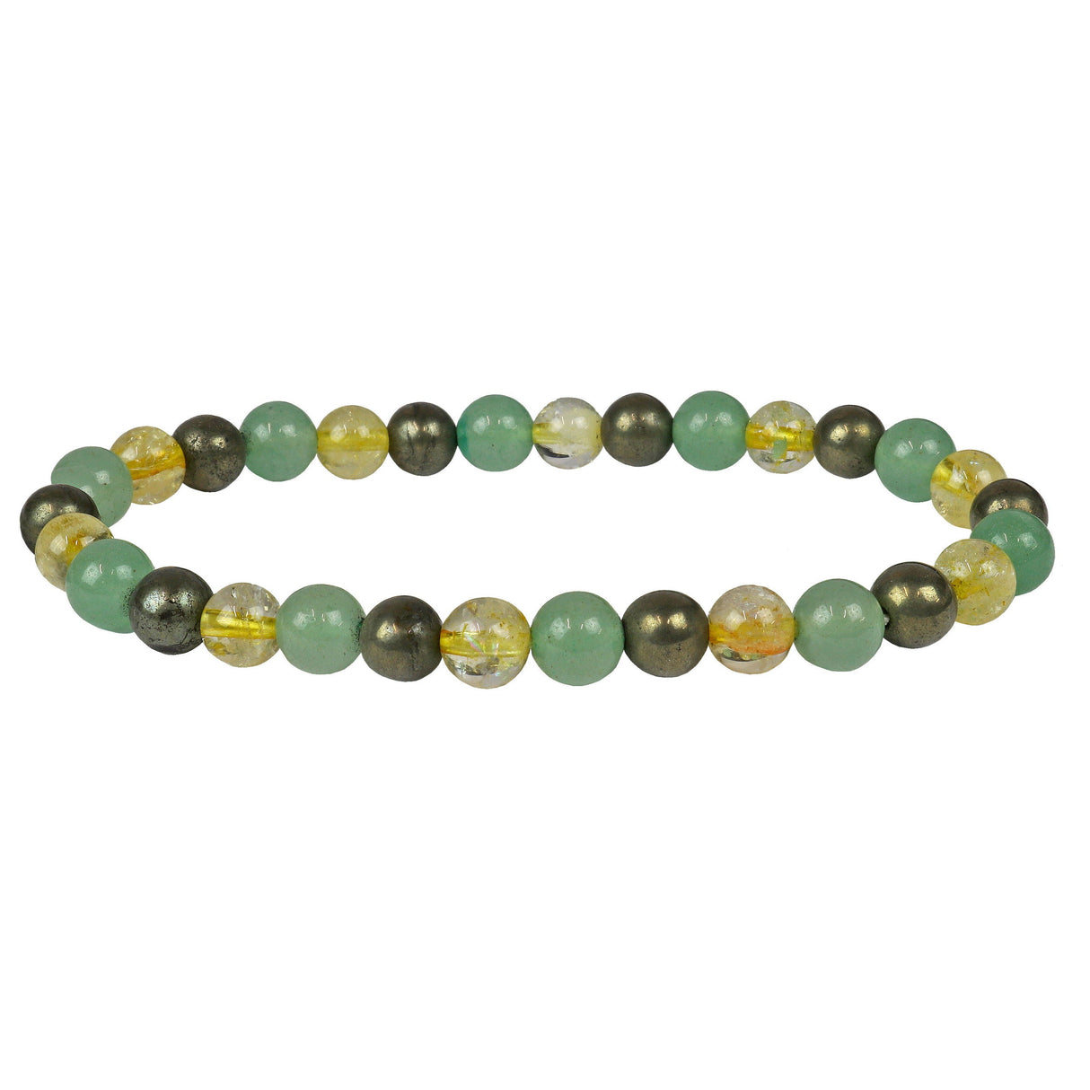 Multi Gemstone Beaded Bracelet - Aventurine & Citrine & Pyrite 6mm Rounds