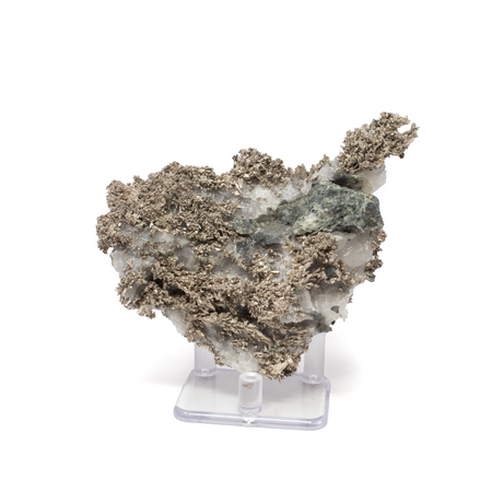 View of Silver Mineral on Quartz Matrix with Lucite Stand