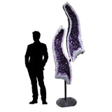 Amethyst Geode Cathedral Pait In Fitted Stand From Brazil With Calcite Crystal Inclusions - In Yin Yang Presentation