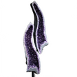 View of Amethyst Geode Cathedral Pait In Fitted Stand From Brazil With Calcite Crystal Inclusions - In Yin Yang Presentation