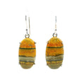 View of Bumblebee Jasper Dangle Earrings - Oval Cabochon with Horizontal Yellow & Gray & Black Banding Prong Set in 925 Sterling Silver