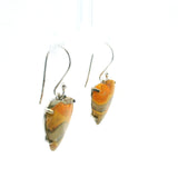 Bumblebee Jasper Dangle Earrings - Heart Cabochon with Horizontal Orange & Yellow & Gray Banding Prong Set in 925 Sterling Silver