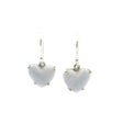View of Blue Lace Agate Dangle Earrings - Heart Cabochon with Narrow Angled Banding Prong Set in 925 Sterling Silver