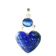 View of Lapis Lazuli Pendant - Heart Cabochon below Faceted East-West Kyanite Oval Bezel Set in 925 Sterling Silver